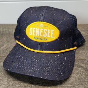 VTG Style Genesee Summer Brew  Trucker Hat Navy Blue Speckled Rope Mesh Snapback